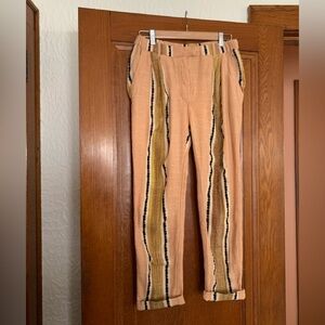 Free People Tan and Black Striped Straight Leg Pants